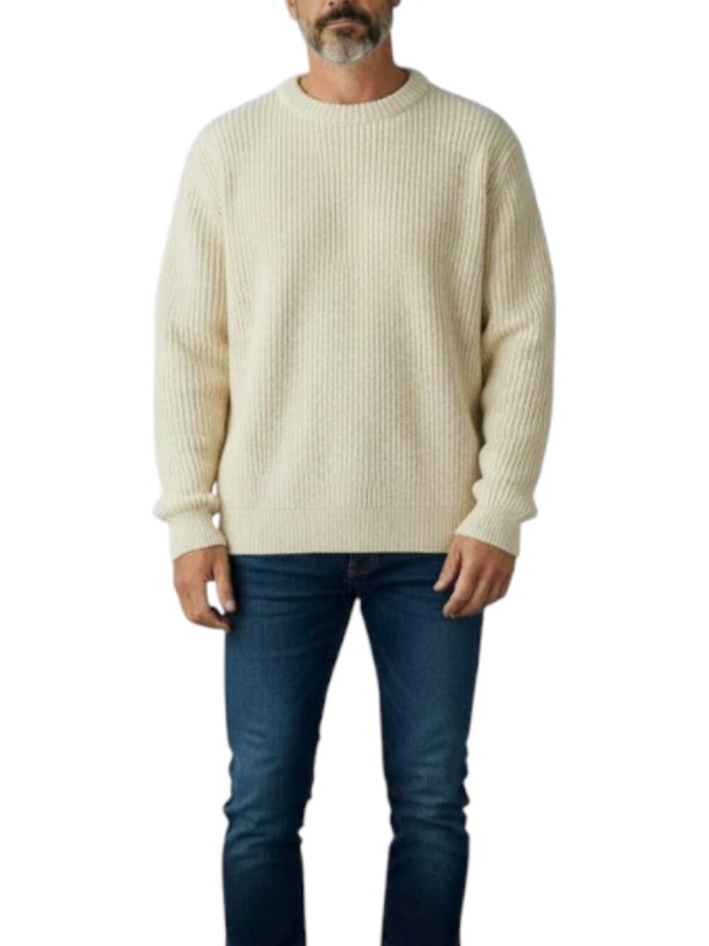 ATLANTIS Pure Wool Chunky Sweater Men L Cream Weathergear Cozy Made In England